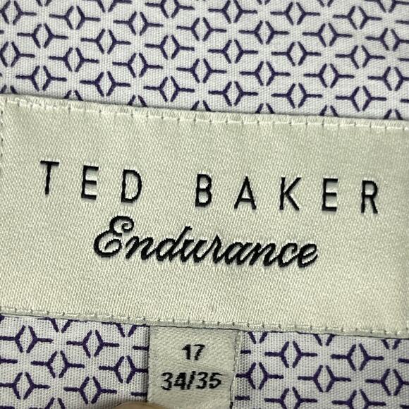 Ted Baker Endurance Shirt Mens 17 34/35 Purple Print Button Up Purple Flip Cuff - Picture 5 of 11